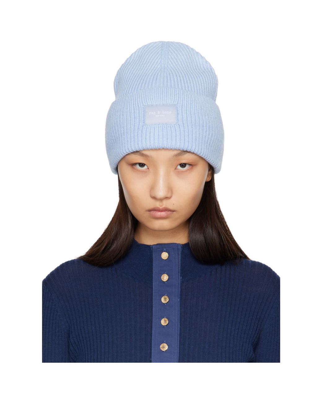 Rag & Bone Blue Blake Rib-Knit Beanie
