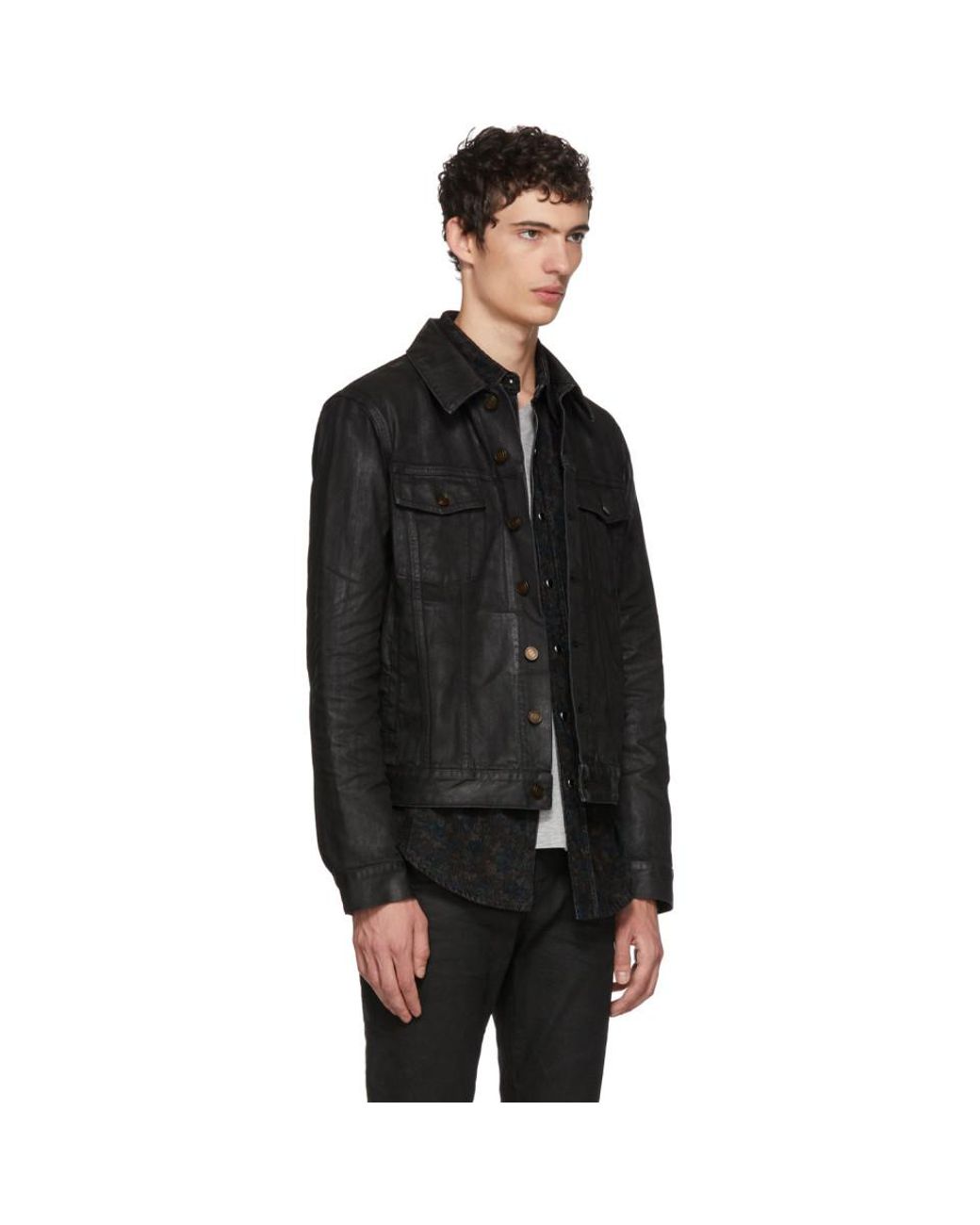 Saint Laurent Black Coated Denim Jacket 