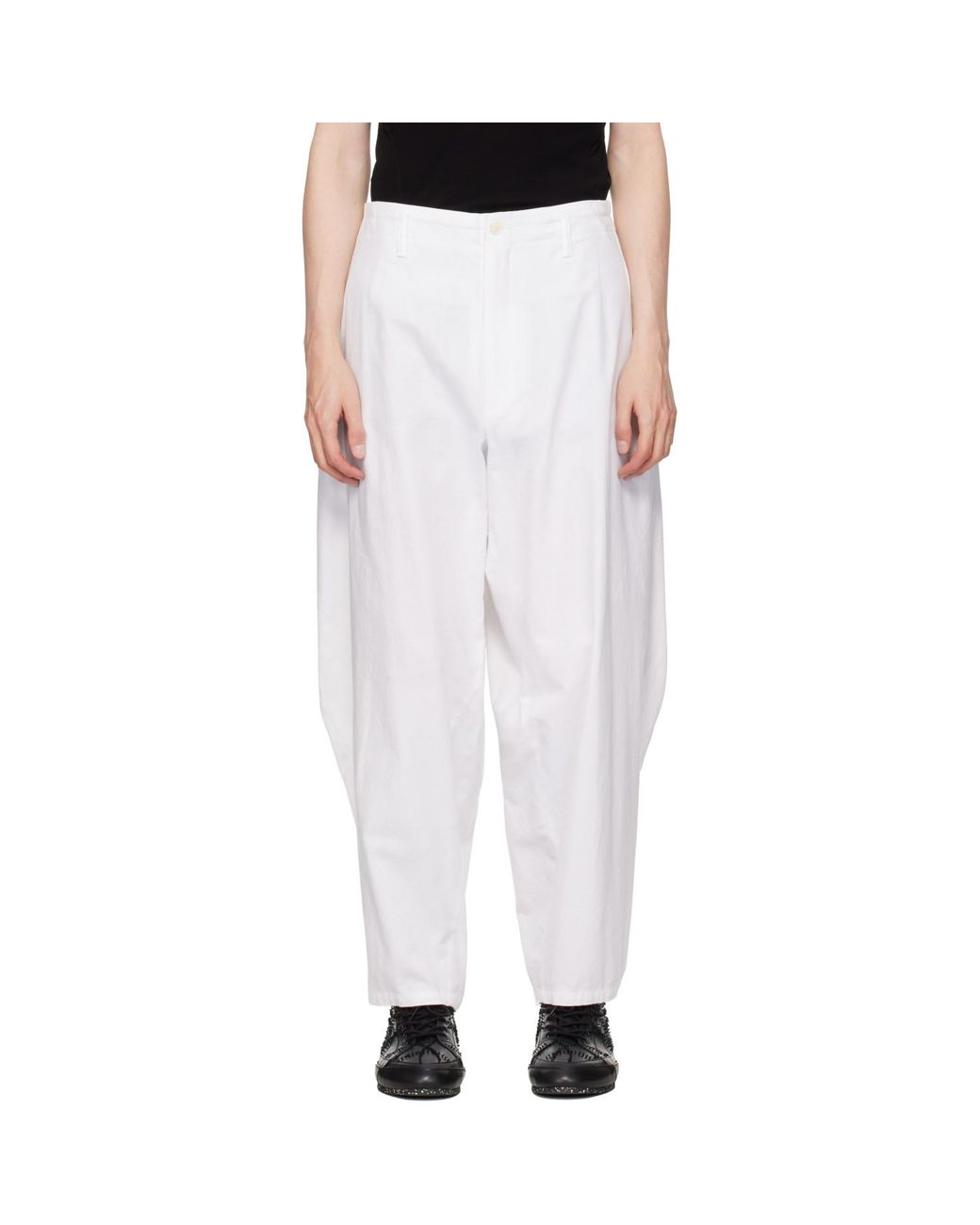 Yohji Yamamoto White Khadi Cotton Drape Trousers for men