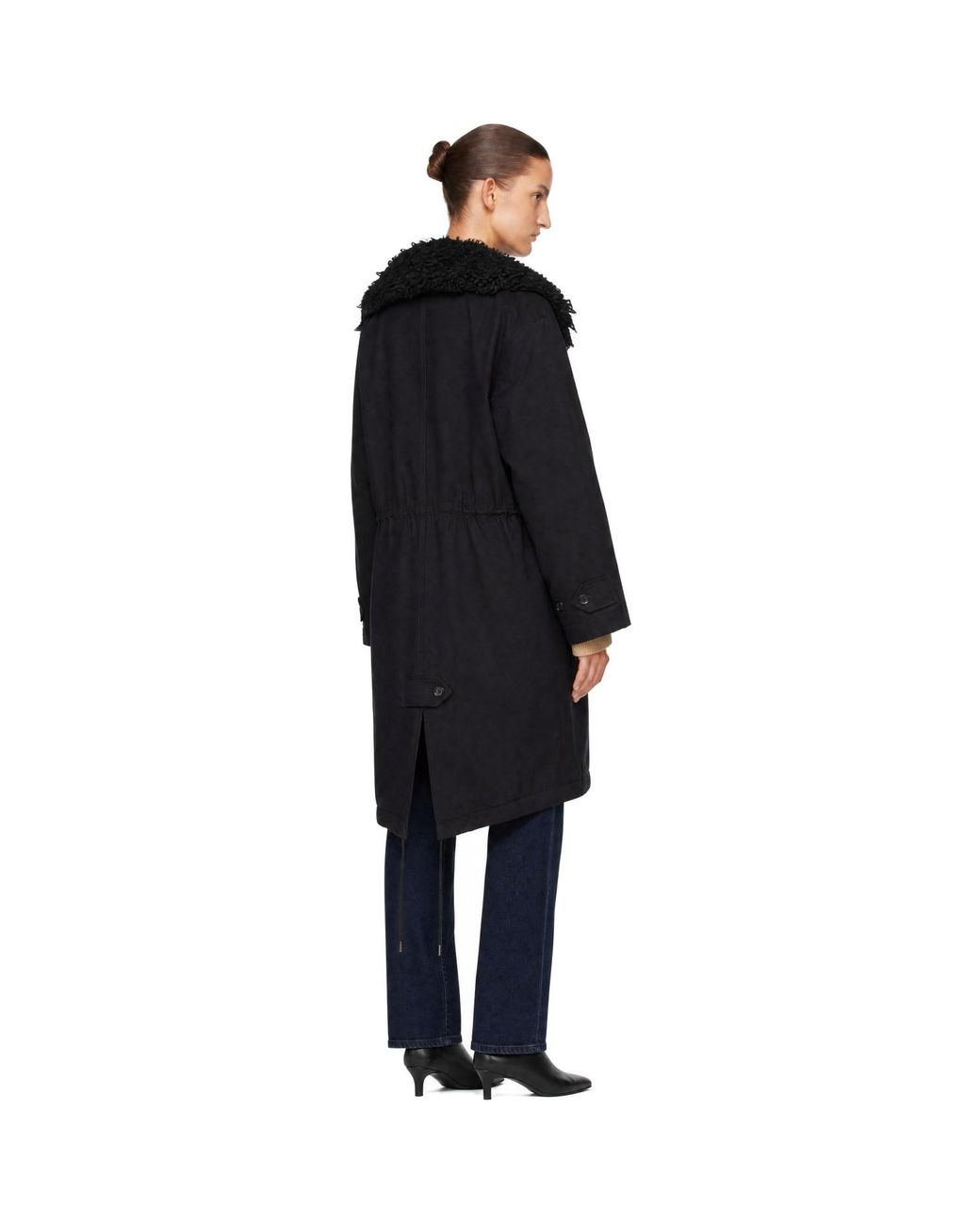 Totême  Black Shearling Cotton Parka Coat