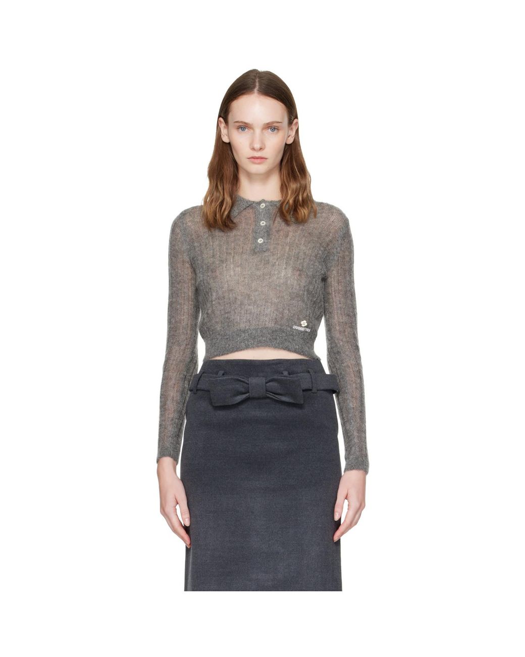 ShuShu/Tong Gray Lapel Knit Polo