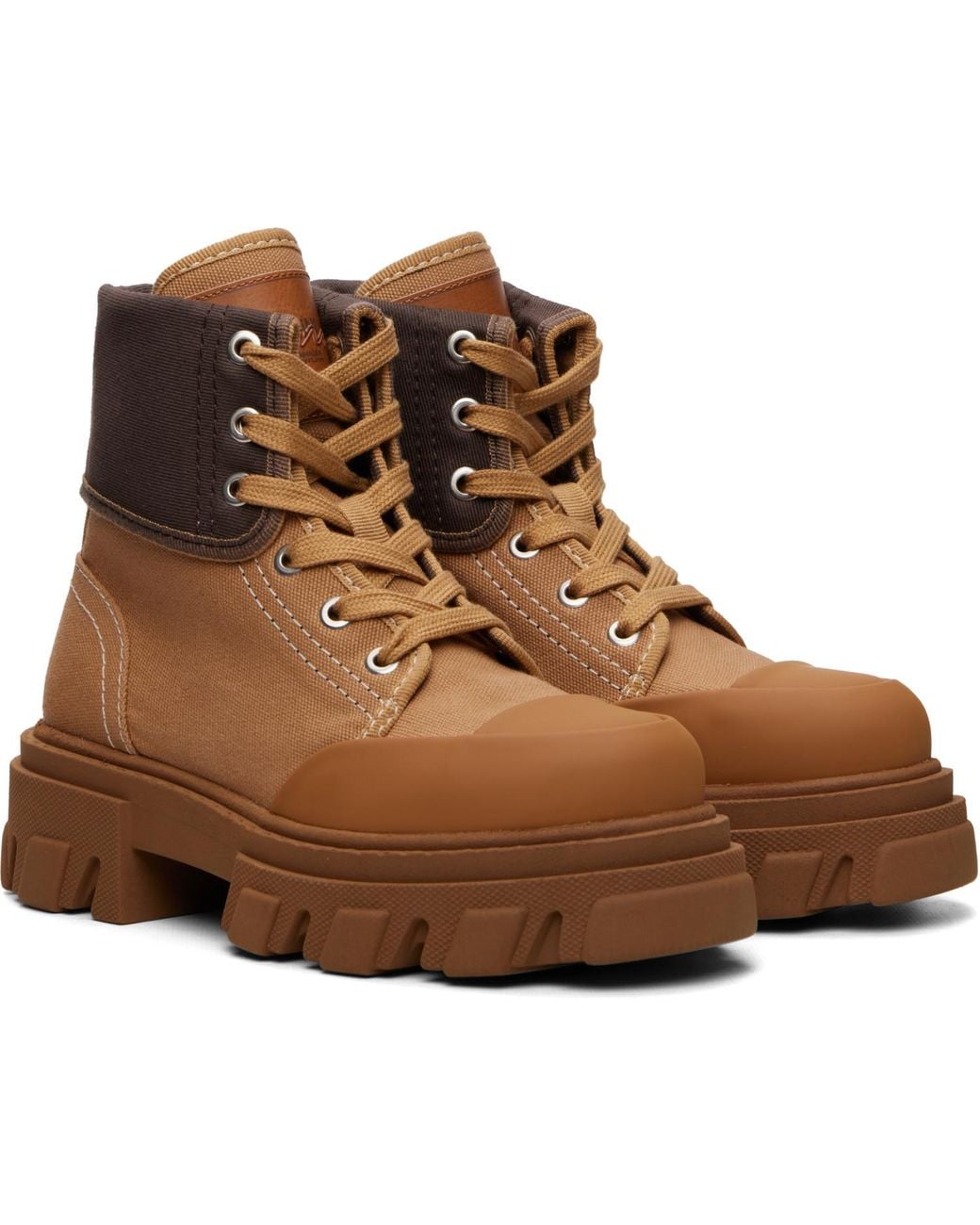 Ganni Brown Tan Cleated Canvas Trail Boots