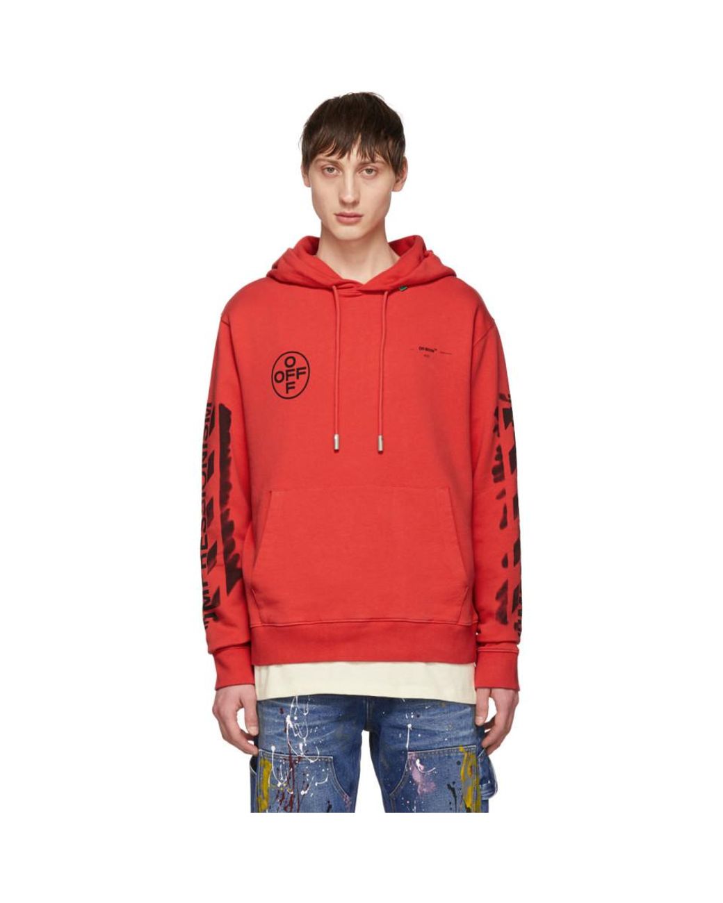 Off-White c/o Virgil Abloh Men's Red Slim Stencil Hoodie