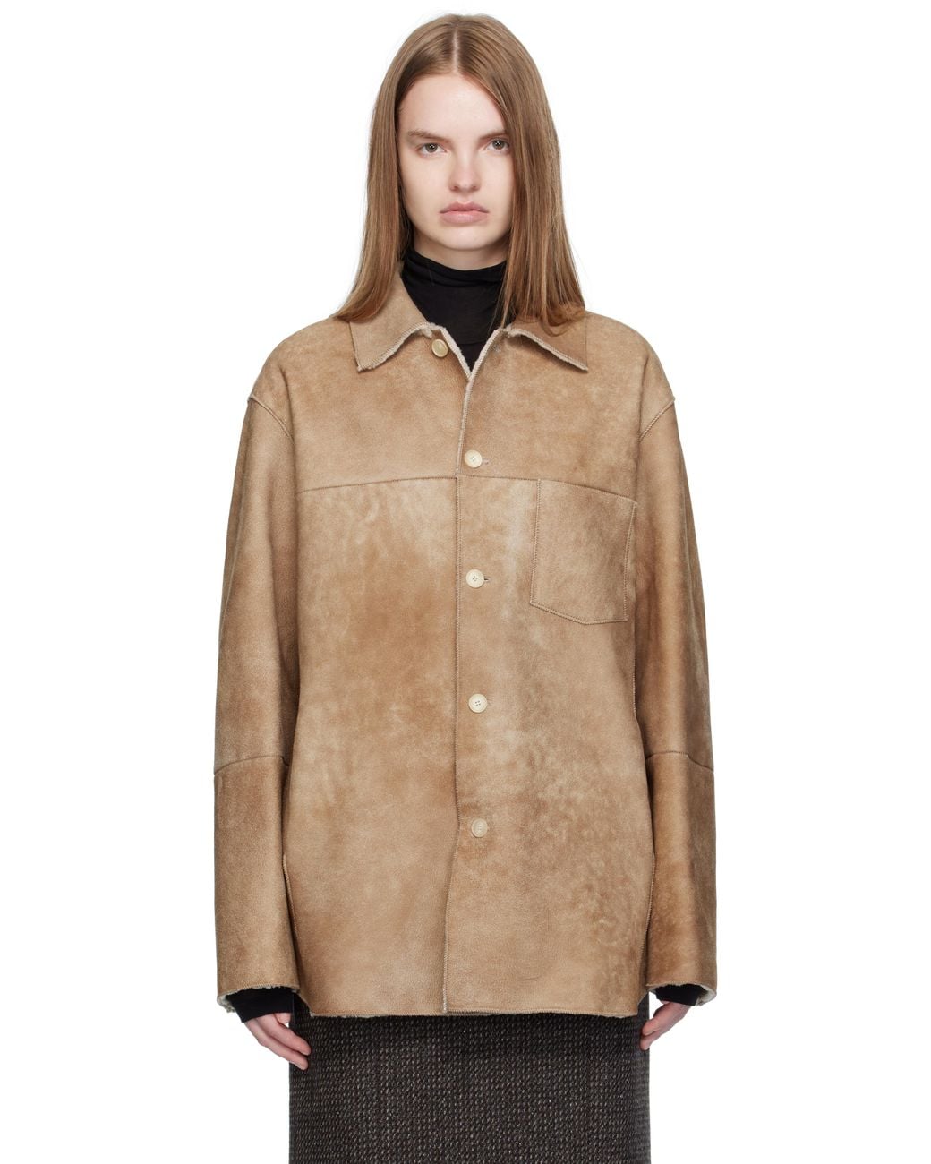 AURALEE ムートンシャツジャケット ベージュ auralee-Beige-Merino-Mouton-
