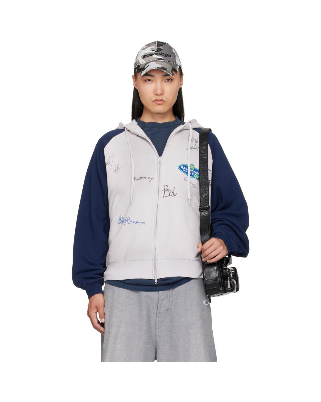 Balenciaga Blue Raglan Zip-Up Hoodie for men