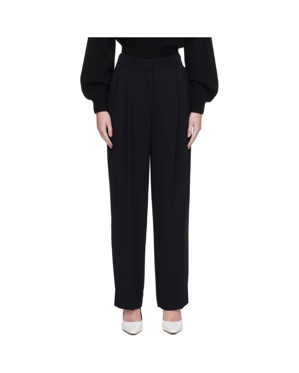 Totême Black Double-Pleat Fluid Cady Trousers