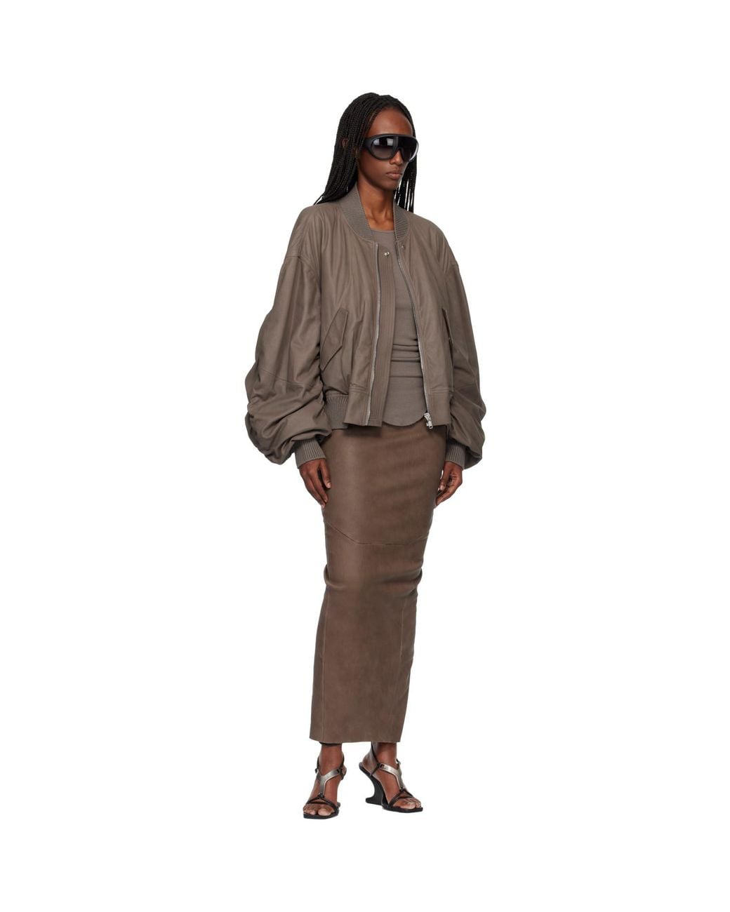 Rick Owens Brown Temple Secchia Flight Leather Jacket