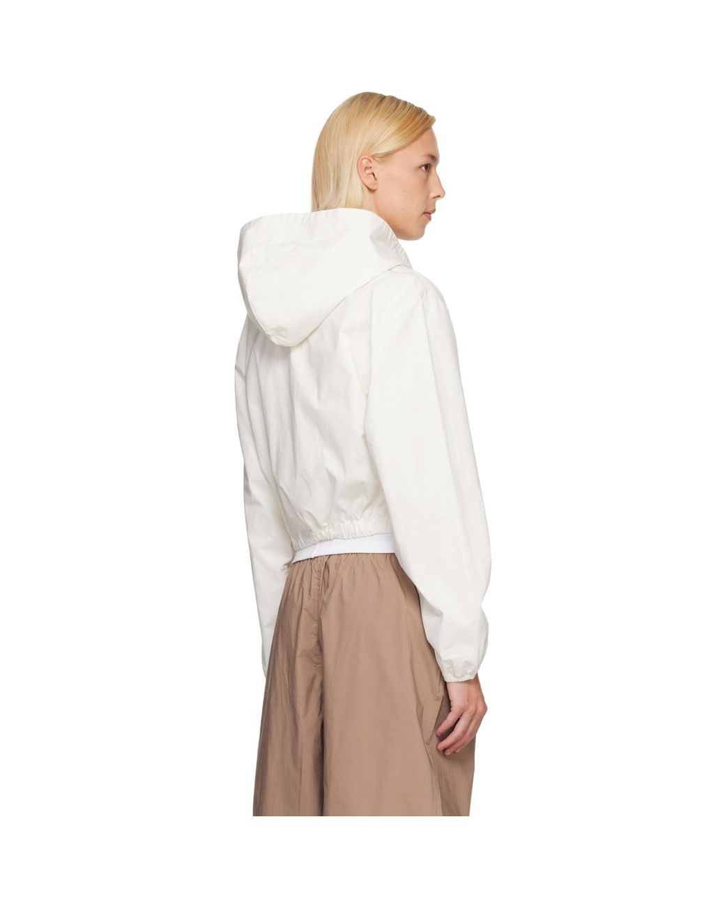 Skims White Off- Woven Cotton Cropped Zip Up Jacket