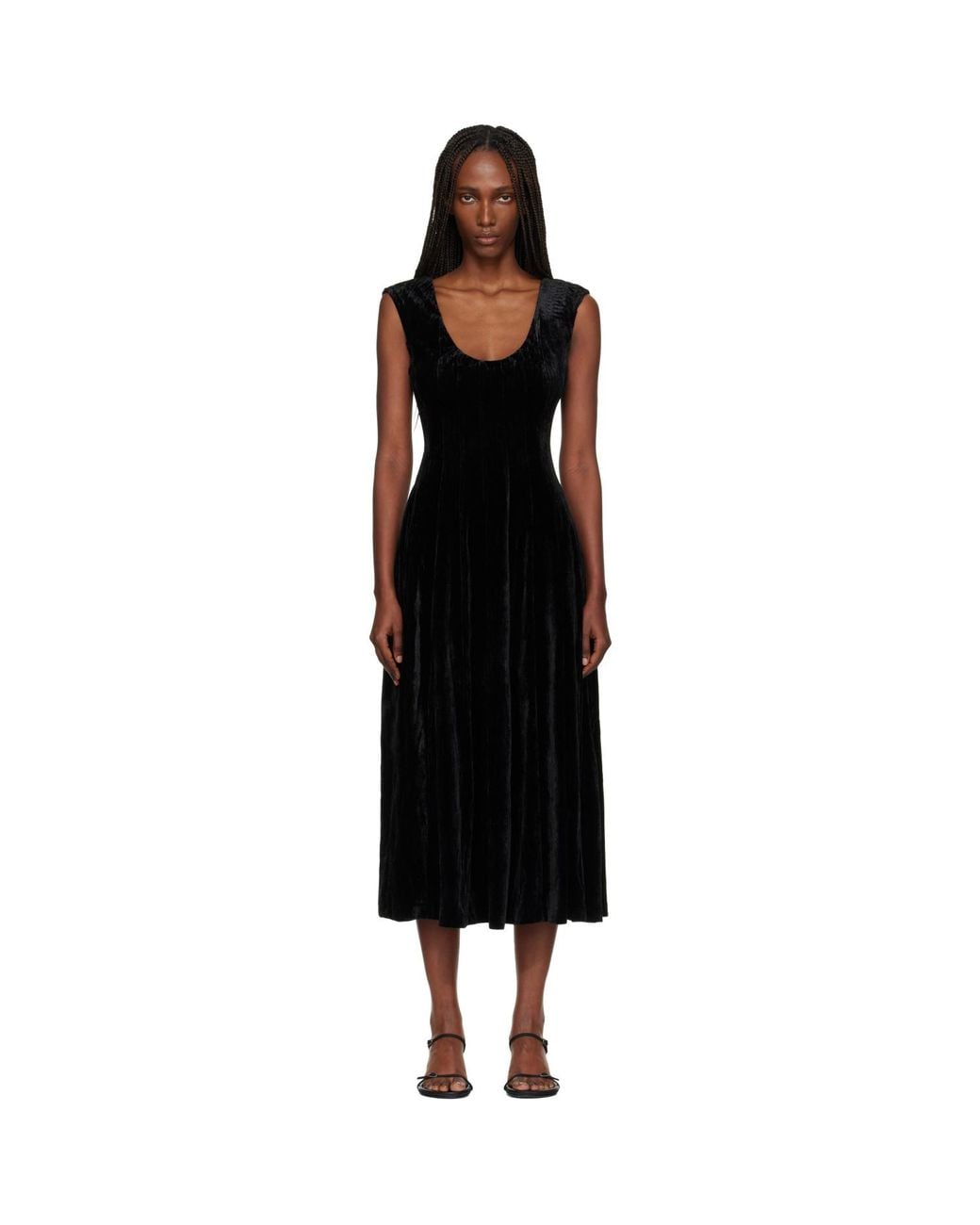 GUIZIO Black Leila Velvet Midi Dress