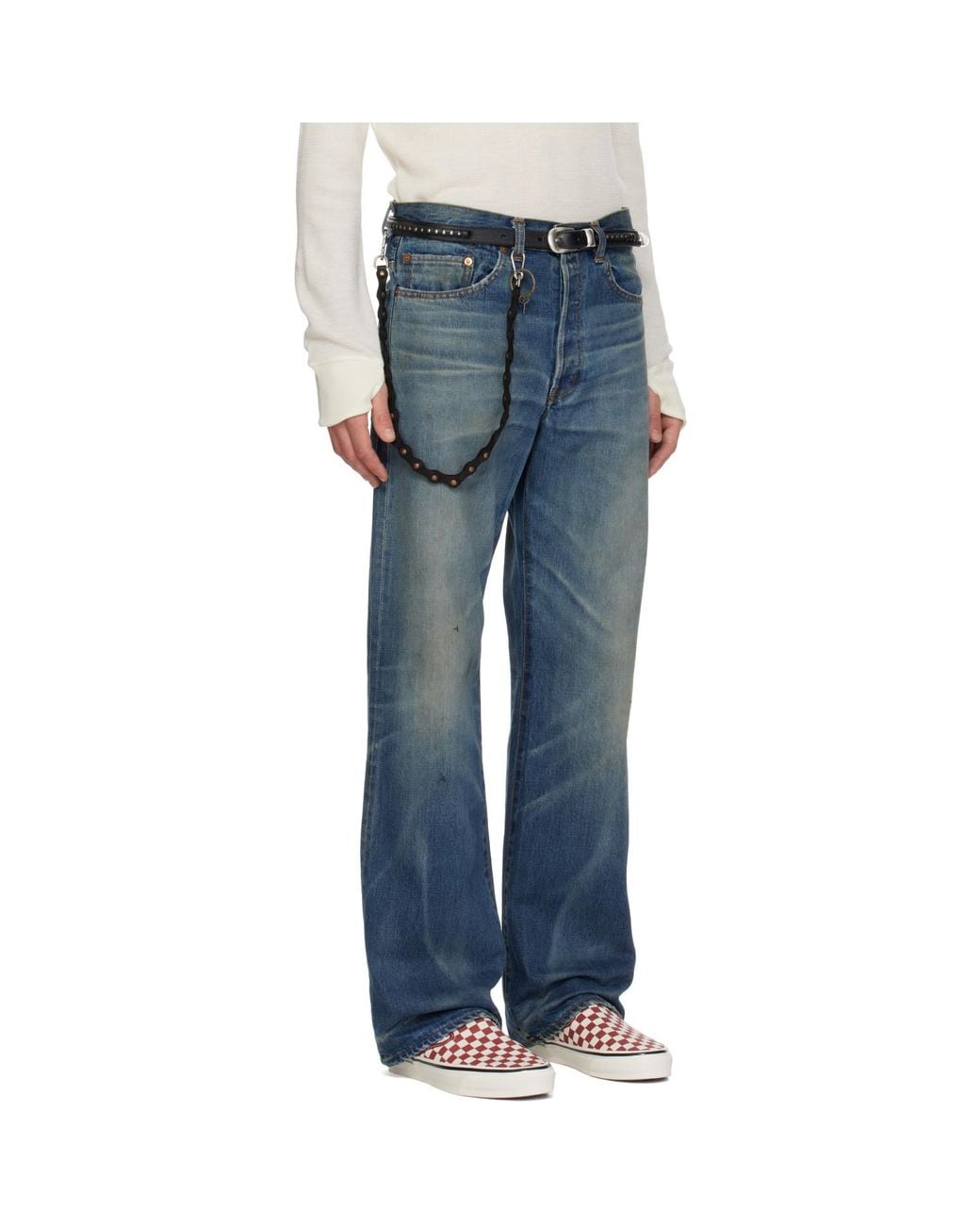 KAMIYA Blue Distressed Straight Jeans for men
