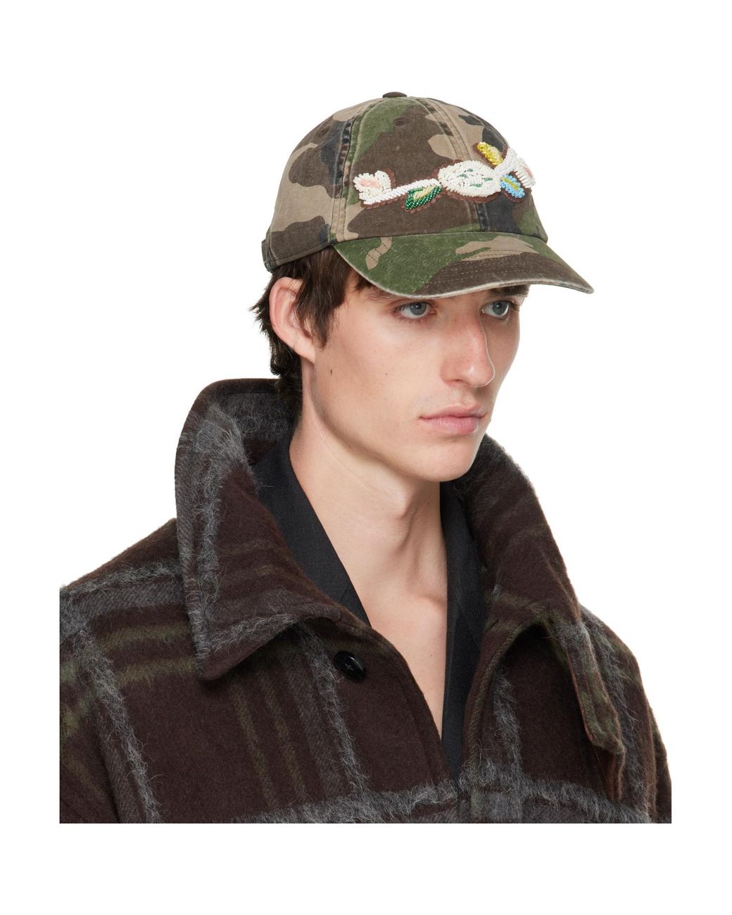 Bluemarble Black Khaki Embroidered Botanical Cap for men