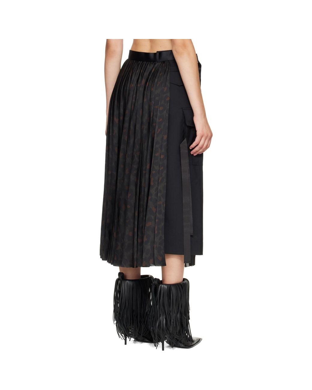 Sacai Black Leopard X Suiting Midi Skirt