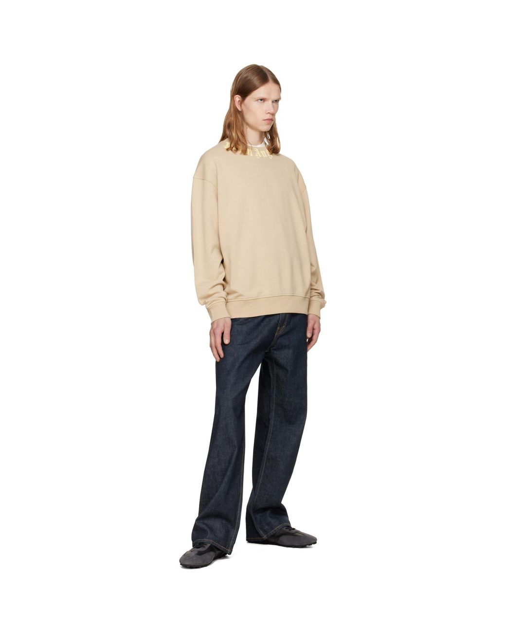 Palm Angels Natural Neck Logo Regular Crew Sweatshirt for men