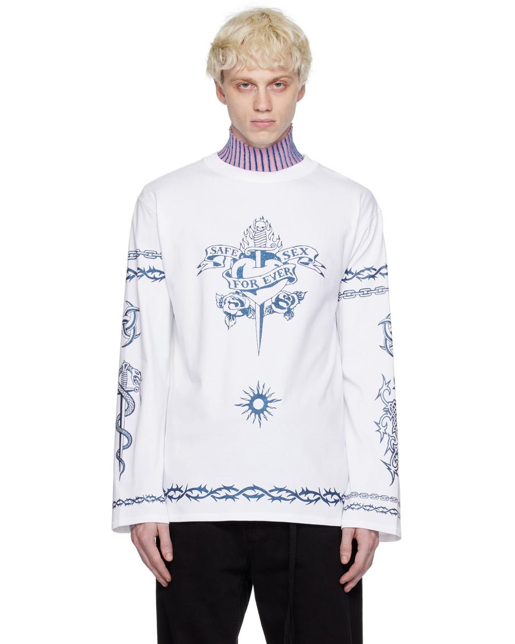Jean Paul Gaultier White Glitter Long Sleeve T-shirt for Men