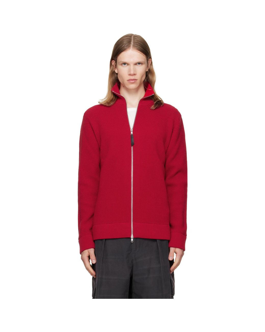Maison Margiela Red Knit Zip-Up Sweater for men