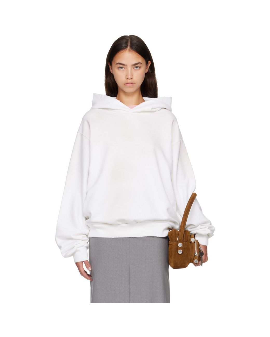 Acne White Off- Fleece Logo Hoodie