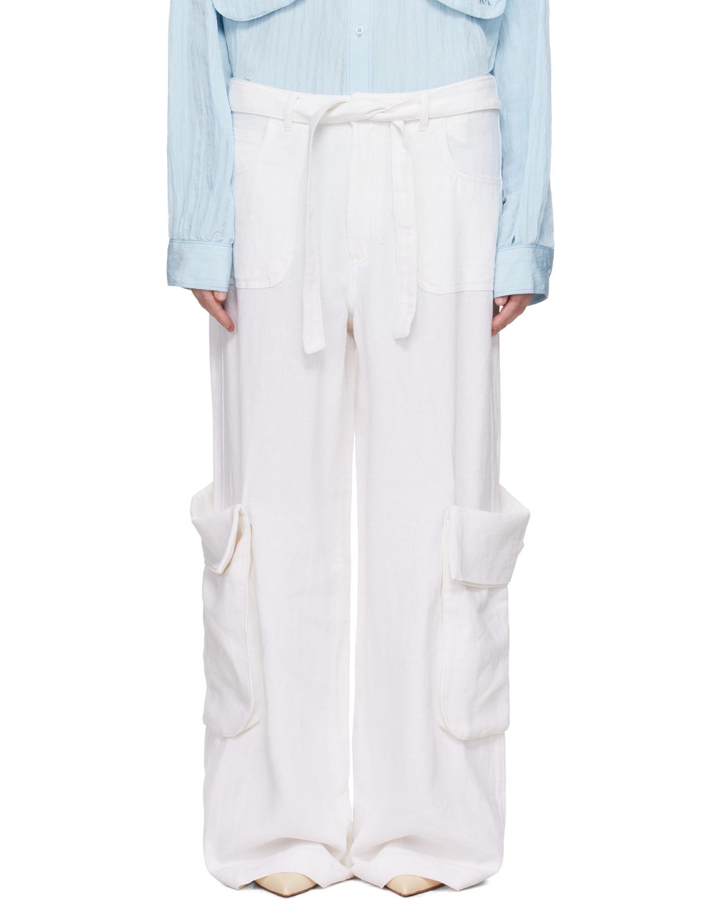 OPEN YY Linen Cargo Pants in White | Lyst