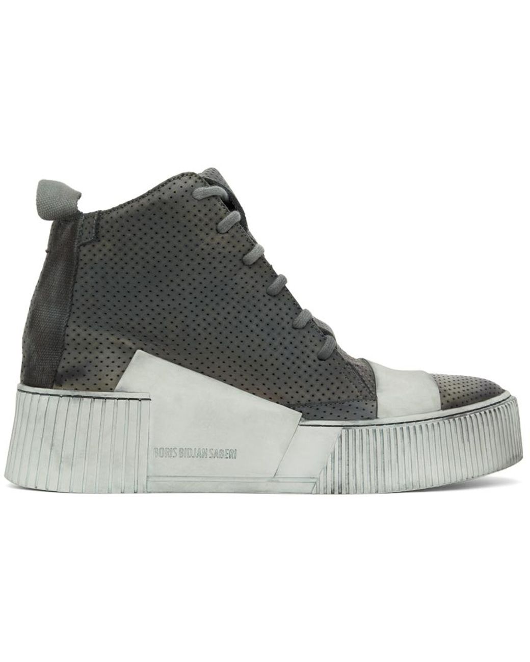 Boris Bidjan Saberi Leather Grey Bamba 1.1 High Top Sneakers in Gray ...