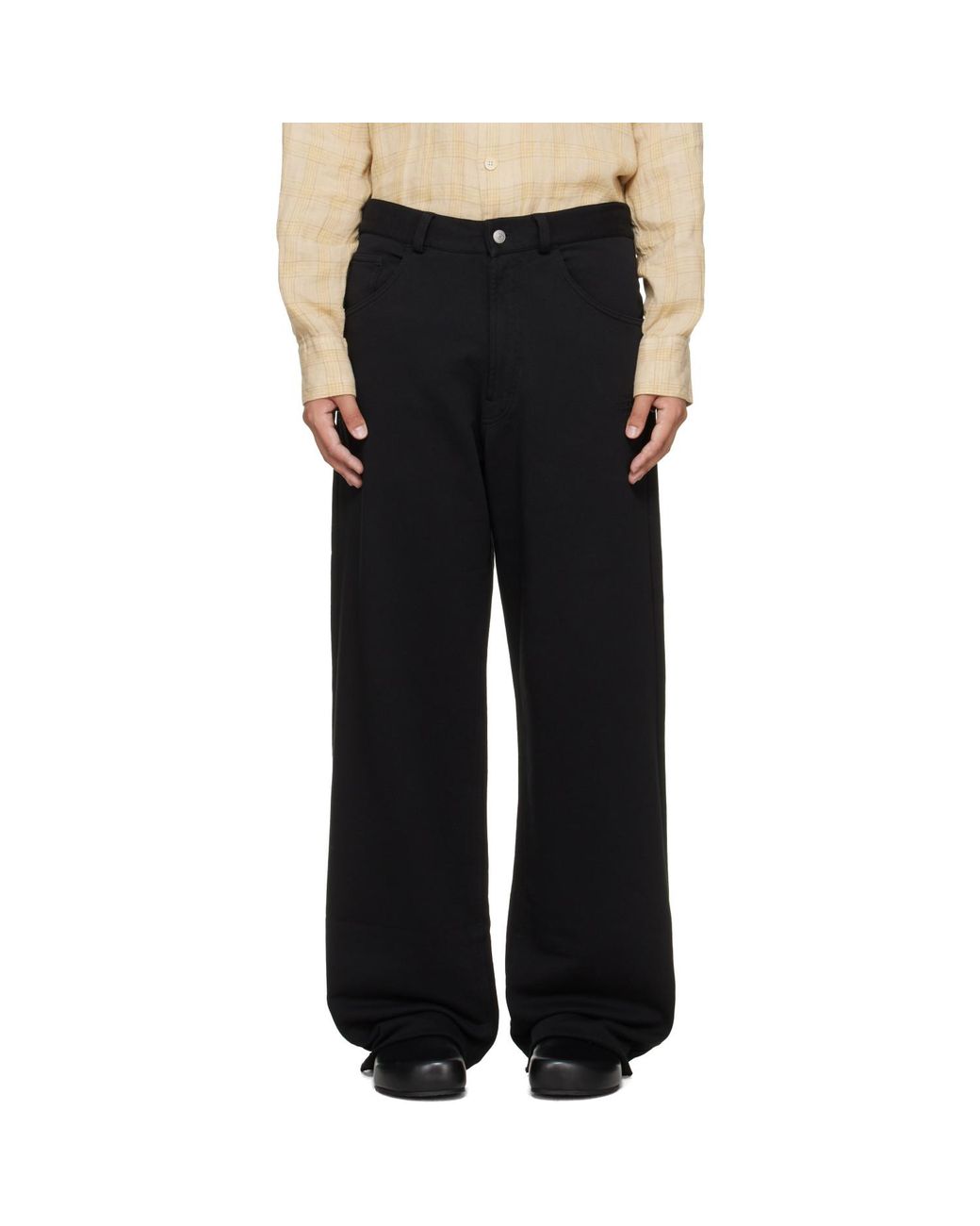 MM6 by Maison Margiela Black Logo-Embroidered Unbrushed Cotton Trousers for men