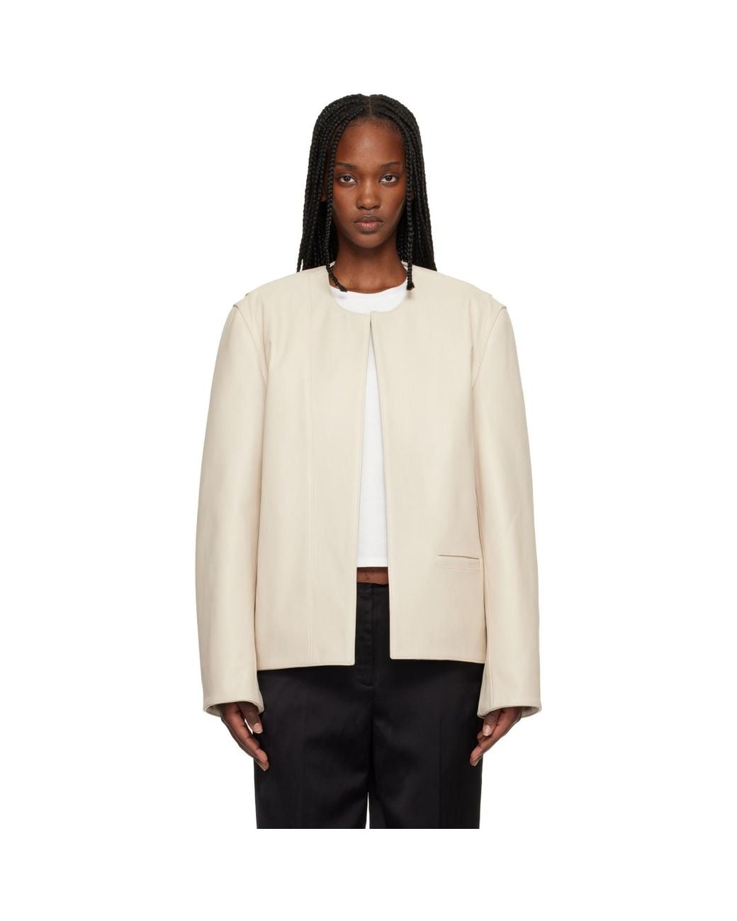 Totême Natural Off- Minimal Leather Biker Jacket