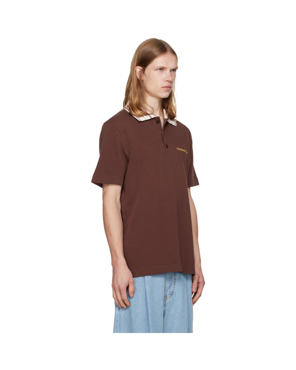 Casablanca Brown Laurel Pique Short Sleeve Polo for men