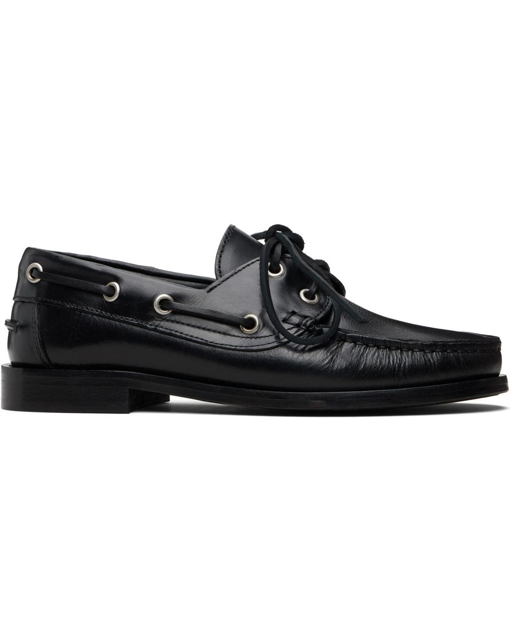 Aeyde Black Harris Leather Boat Shoes