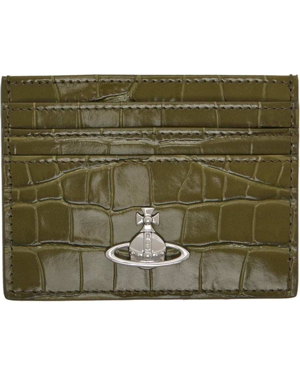 Vivienne Westwood Green Khaki Flat Card Holder for men