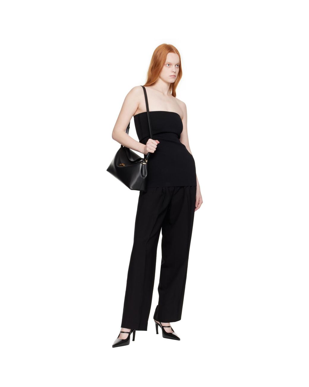 Totême Black T-Lock Leather Top Handle Bag