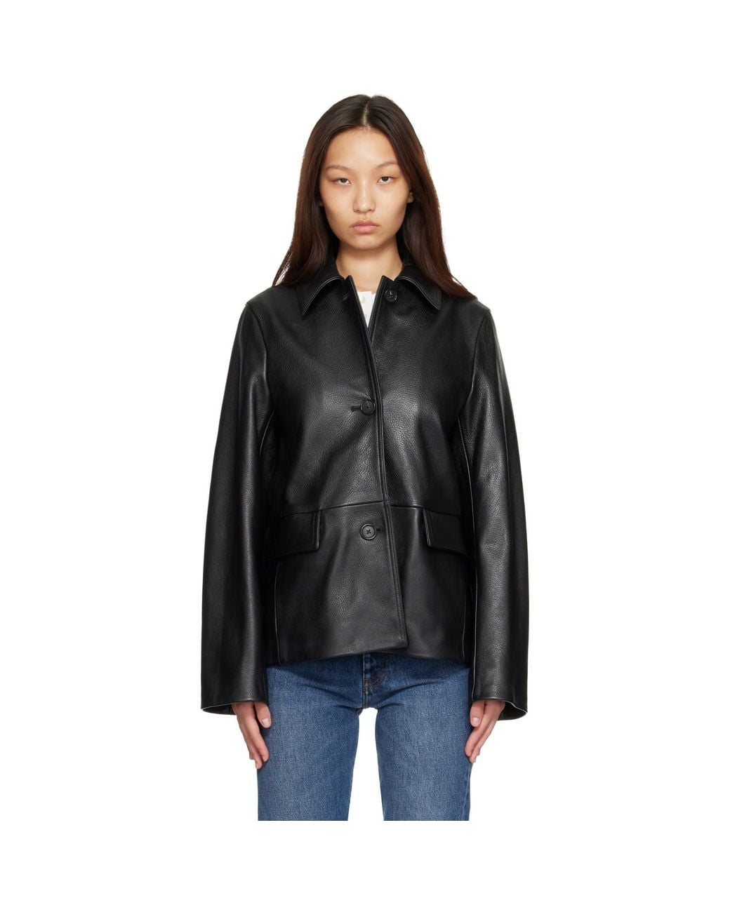 Totême Black Grained Leather Jacket