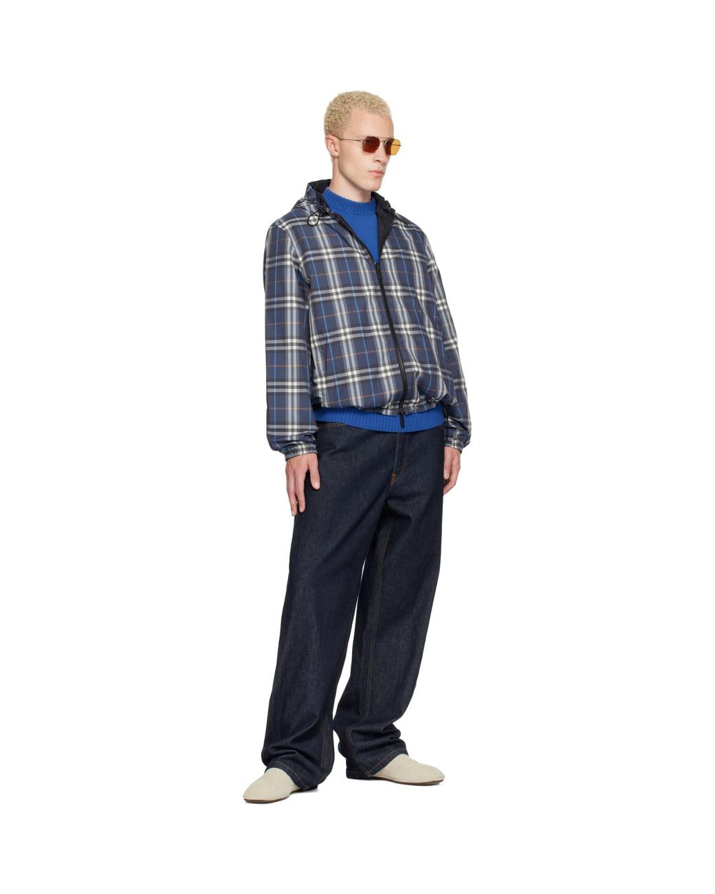 Burberry Blue Check Newport Hooded Reversible Jacket for men