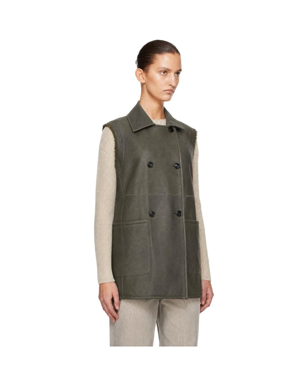 Max Mara Green Khaki Brianza Shearling Vest