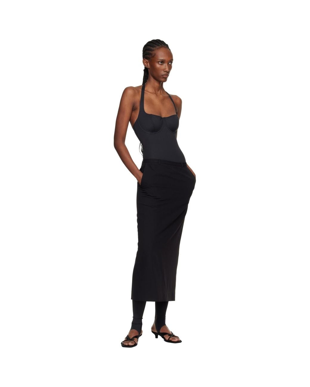 Skims Black Body Halter Stirrup Unitard