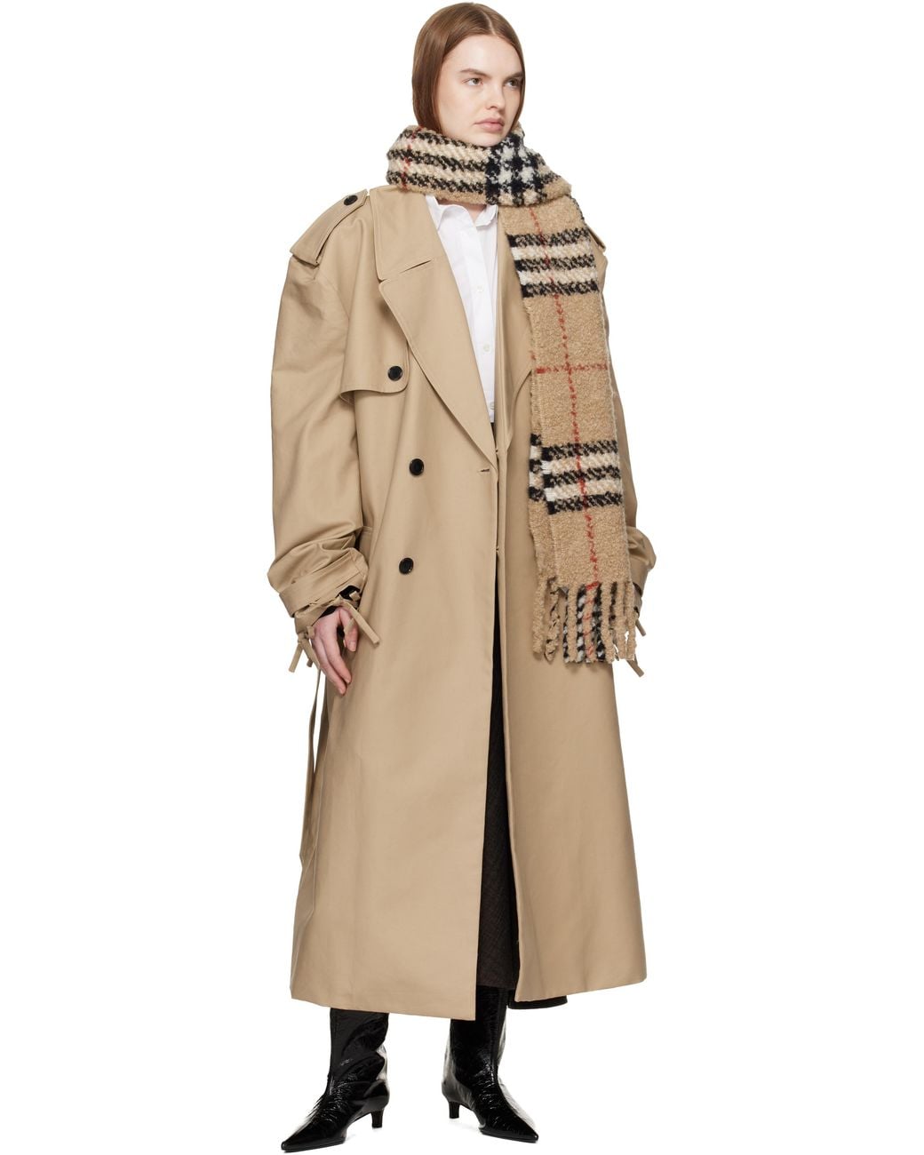 Burberry Black Check Alpaca Wool Blend Bouclé Scarf