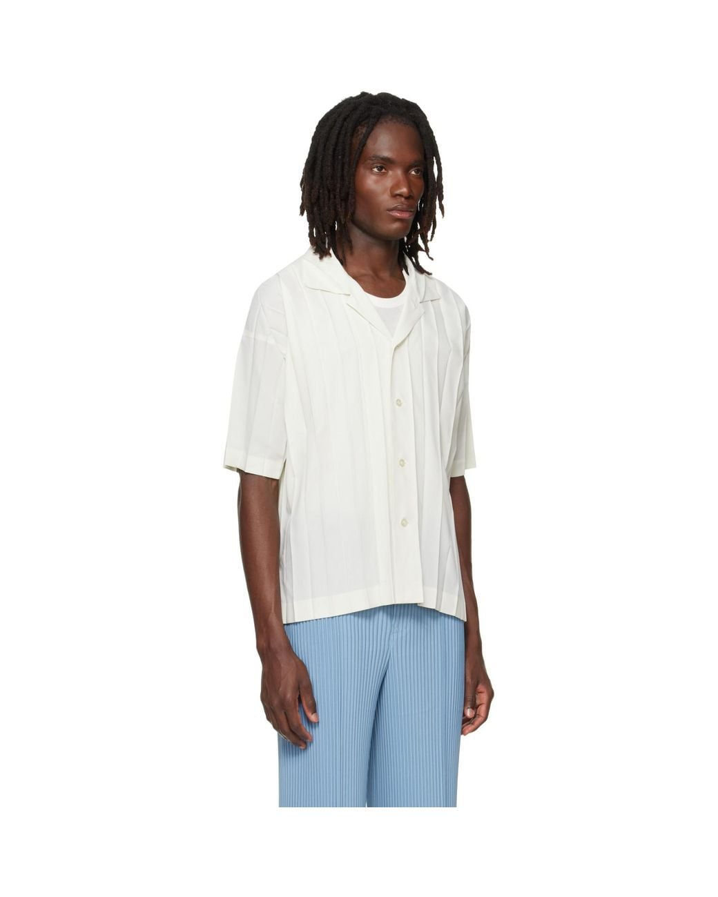 Homme Plissé Issey Miyake White Off- Edge Shirt for men