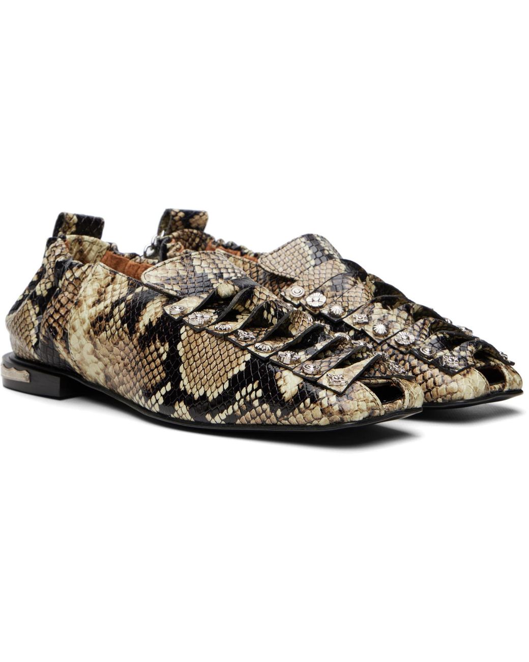 Toga Brown Embossed Snake Ballerina Loafers