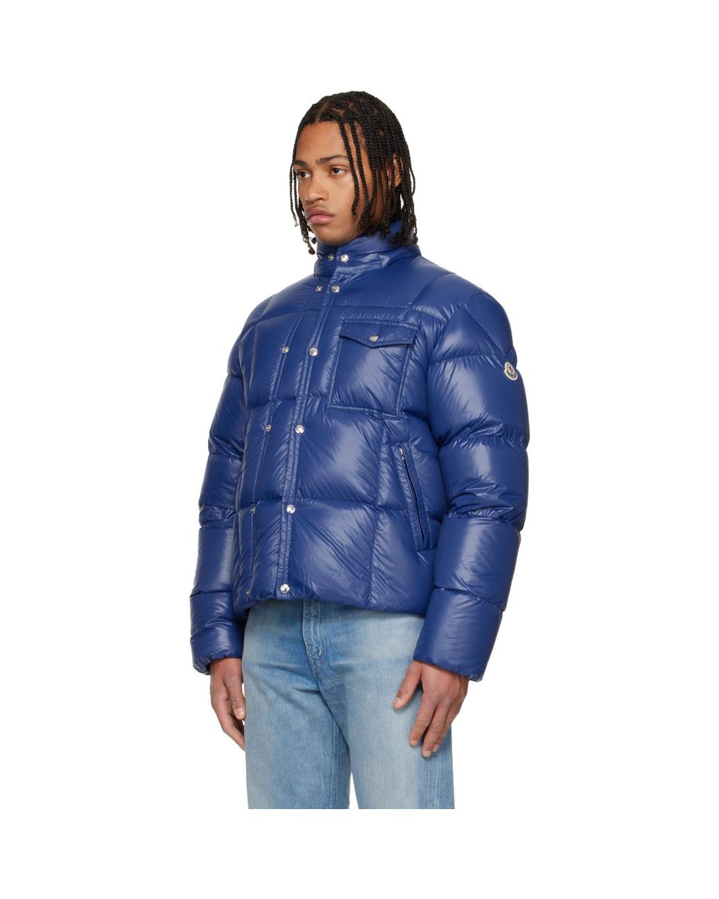 Moncler Blue Serfanto Hooded Short Down Jacket for men