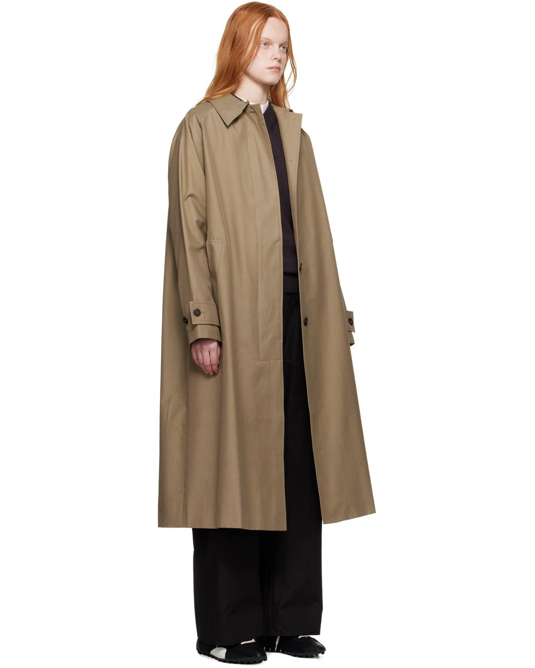 Studio Nicholson Black Taupe Holin Technical Cotton Trench Coat