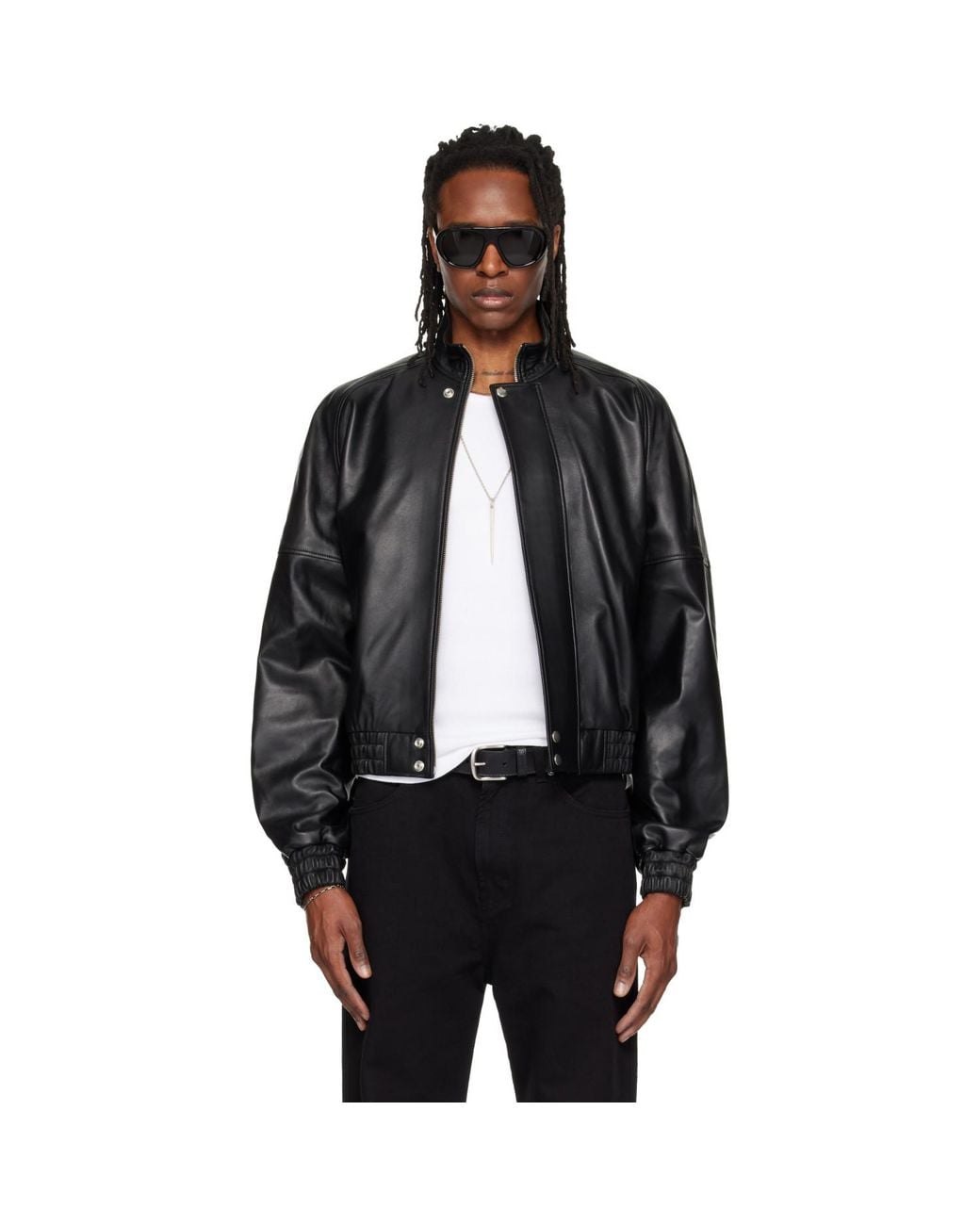 Lu'u Dan Black Blouson Leather Jacket for men
