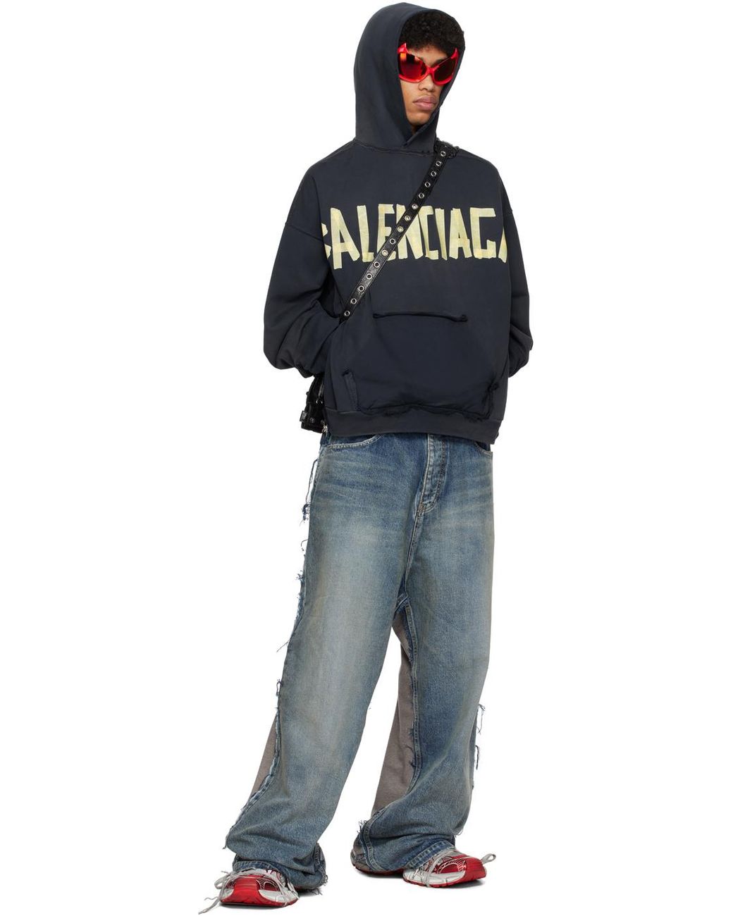 Balenciaga Tape Type Ripped Pocket Hoodie in Black for Men | Lyst