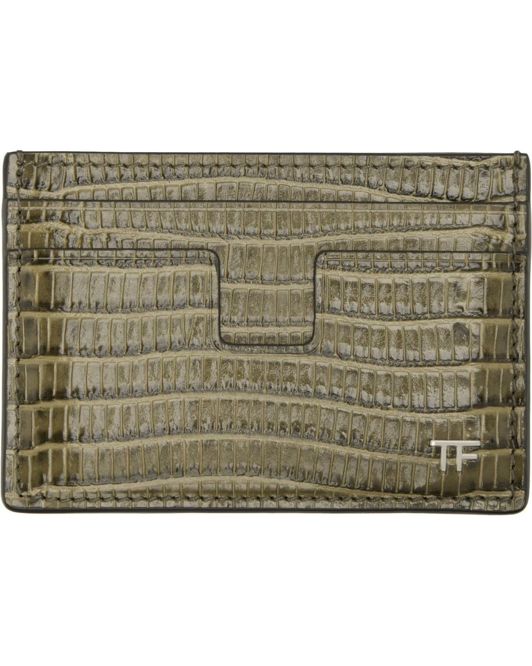 Tom Ford Metallic Khaki T Line Card Holder for men