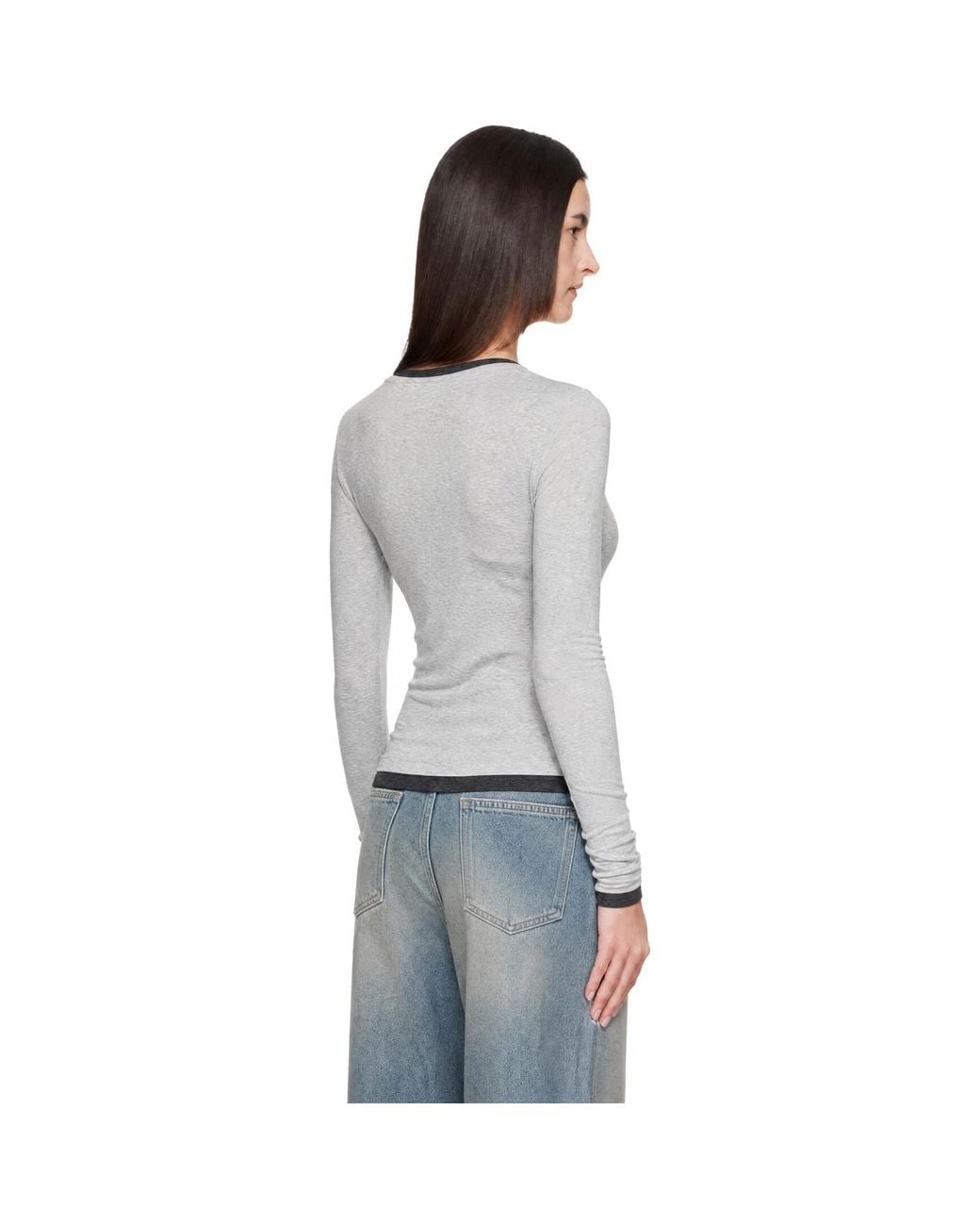 St. Agni Gray Organic Cotton V Neck Long Sleeve T-Shirt