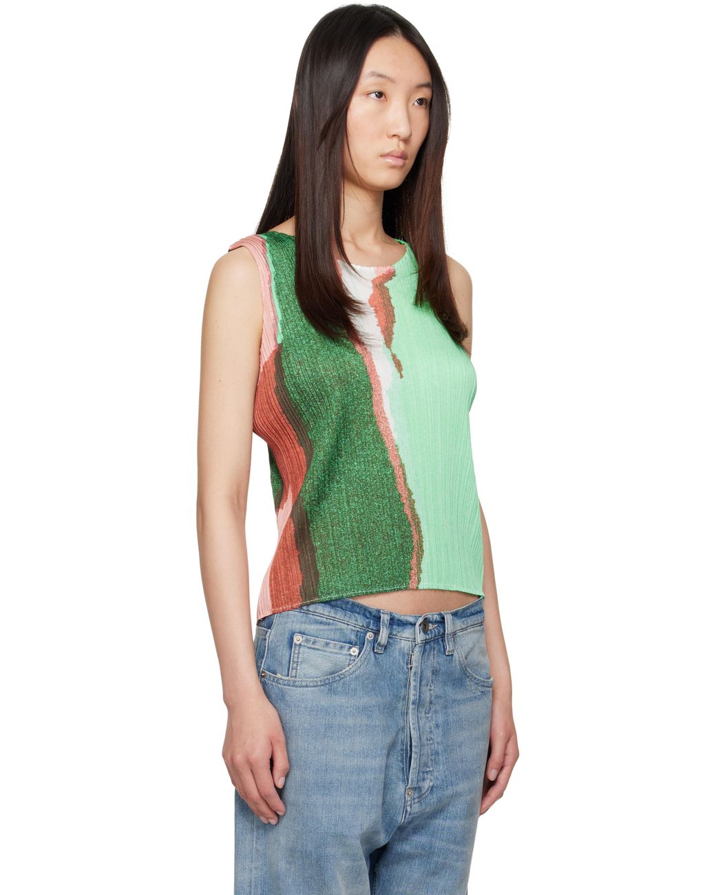 Pleats Please Issey Miyake May Grainy Colors Tank Top in Green | Lyst