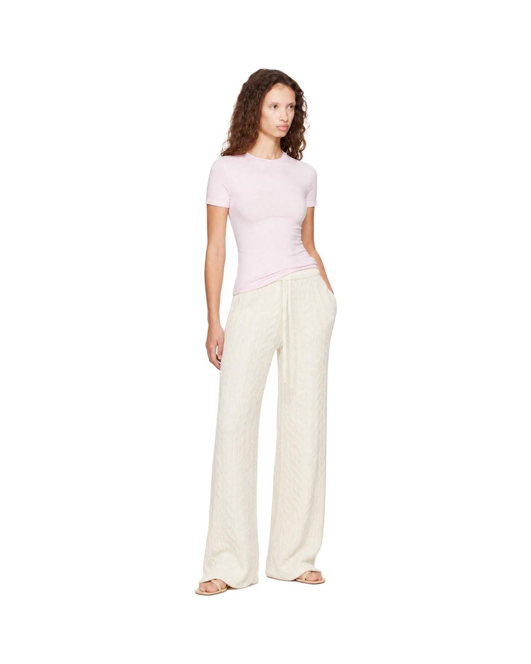 Skims White Sweater Knit Cable Straight Leg Lounge Pants