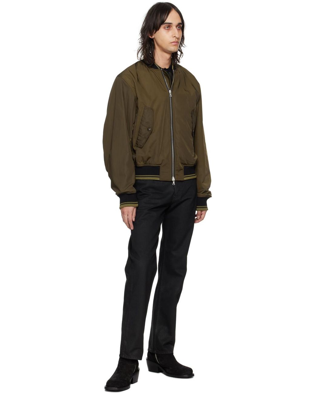 【Dries Van Noten】ブラウン ジップアップ ボンバージャケット メンズ Dries Van Noten ブラウン ジップアップ ボンバー