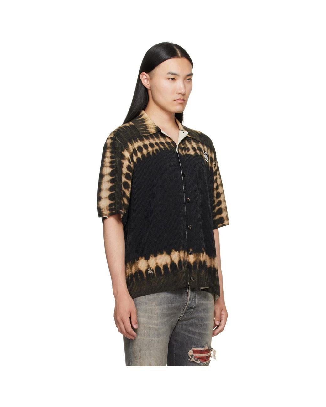Amiri Black Khaki Ma Patch Tie Dye Knit Shirt for men