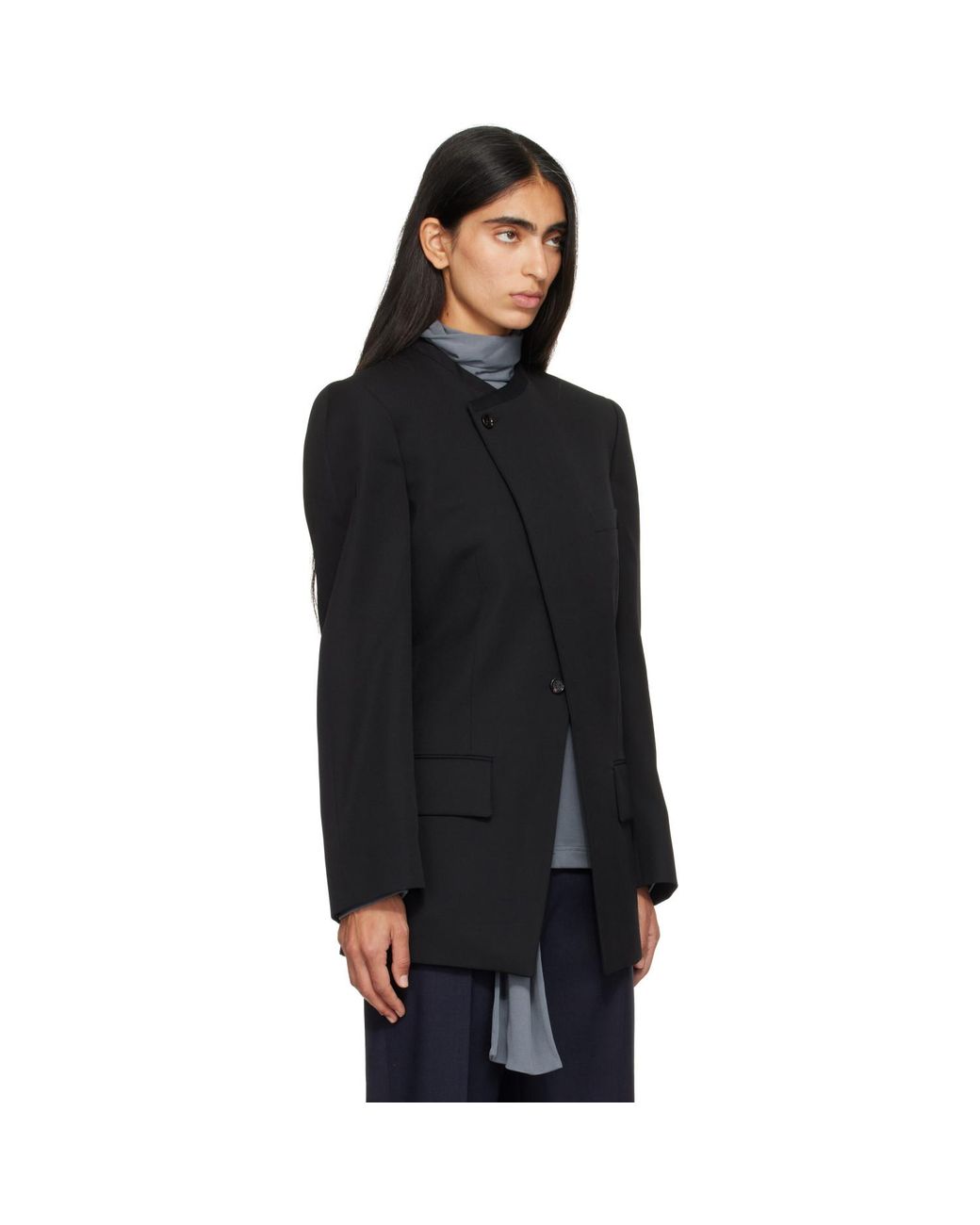 Bottega Veneta Black Wool Grain De Poudre Collarless Blazer