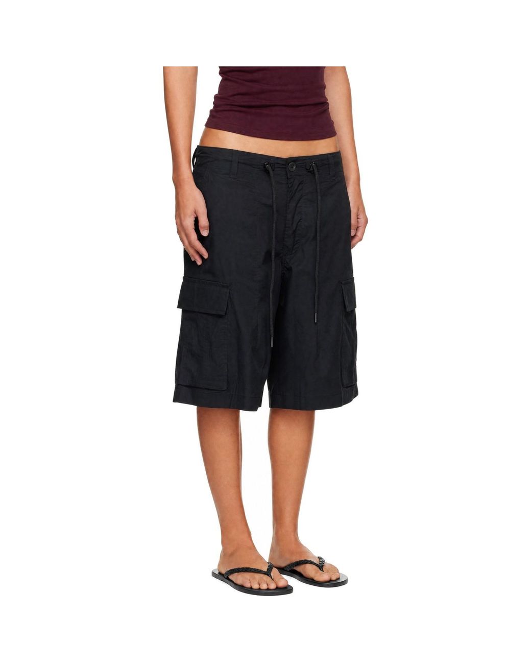 Skims Black Woven Cotton Oversized Cargo Shorts