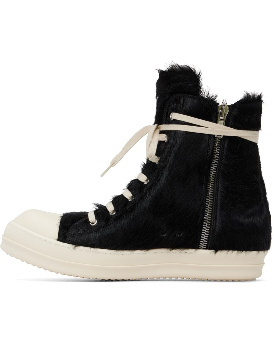 Rick Owens Black Tower Leather Hair-On Sneakers for men
