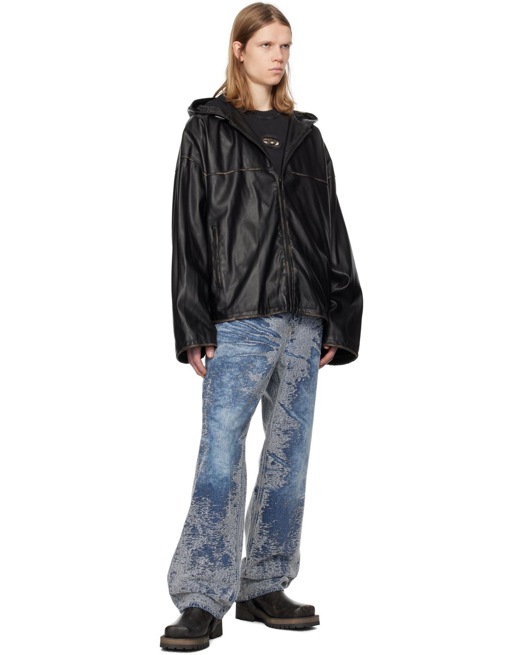 メンズ DIESEL ブラック J-Antil フェイクレザー ジャケット ブラック
