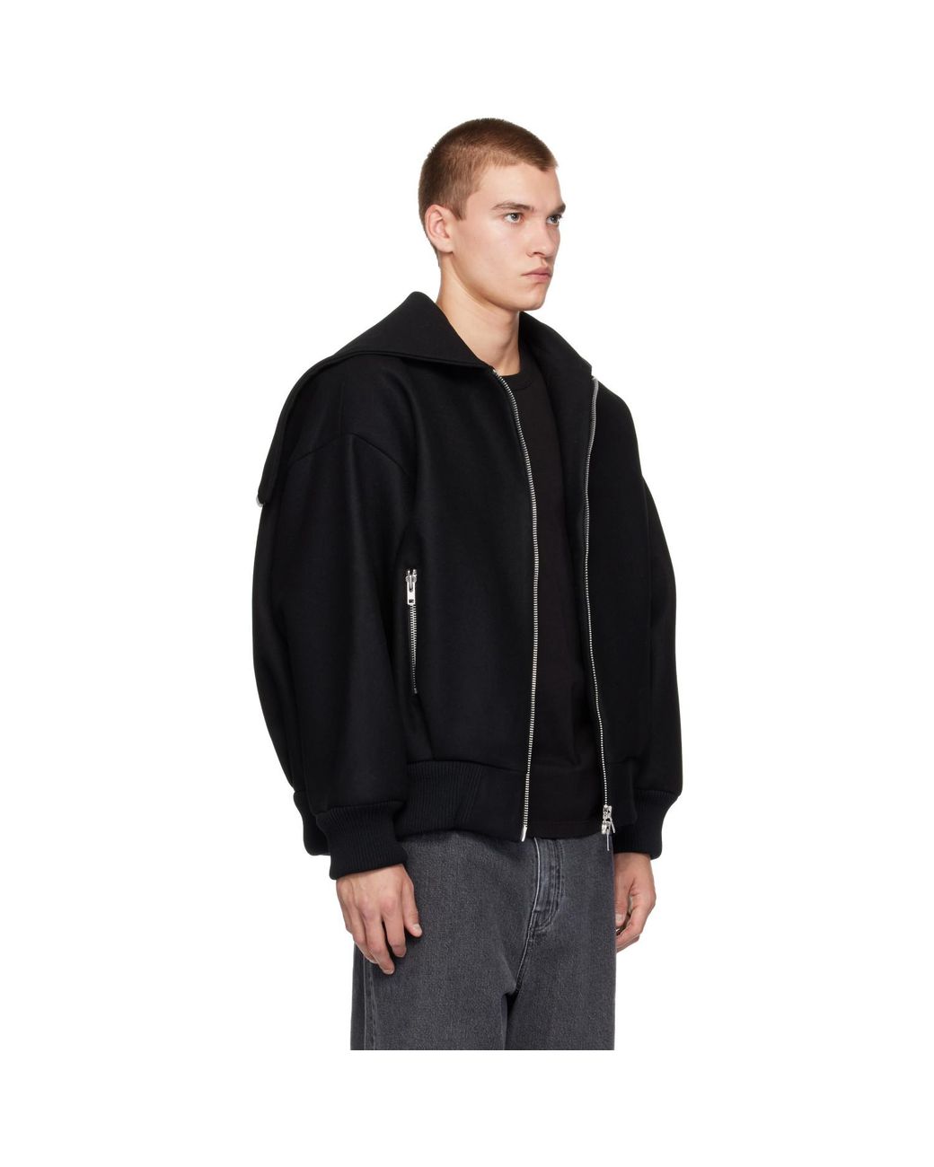 Simone Rocha Black Oversized Split Hood Jacket for men